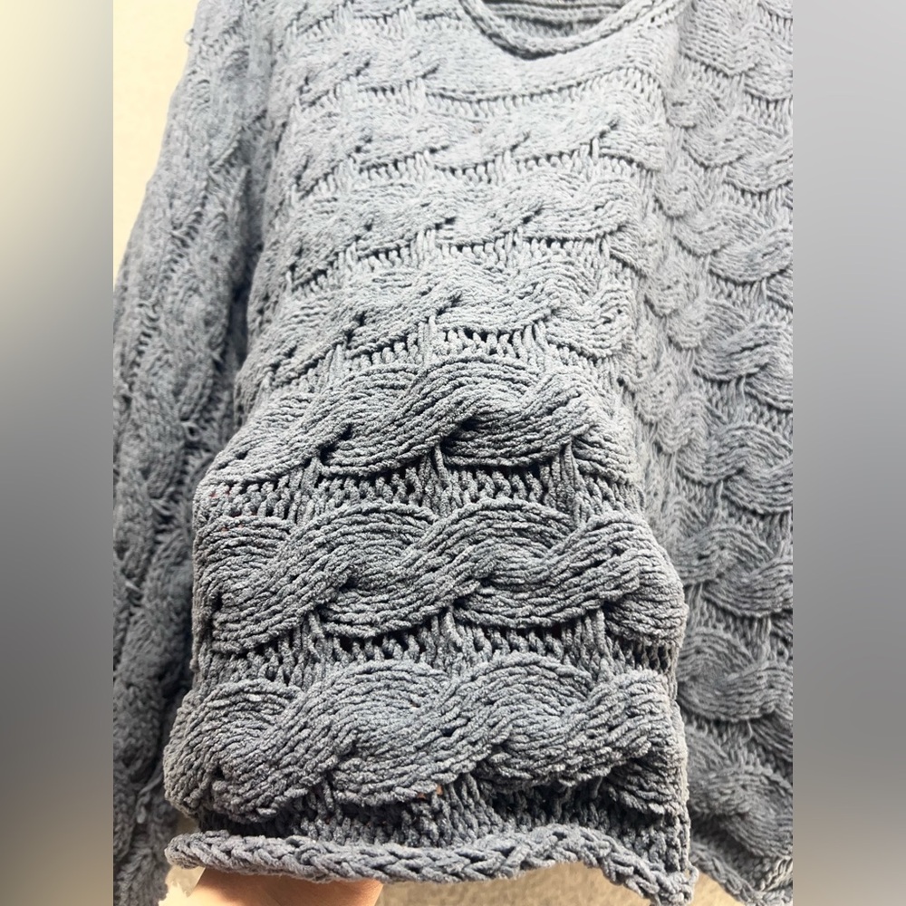 POL Blue Textured Cable-Knit Scoop Neck Sweater - Picture 2 of 9